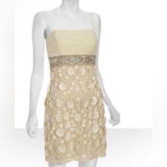Sue Wong Strapless Cream and Gold Dress - Picture 1 of 3